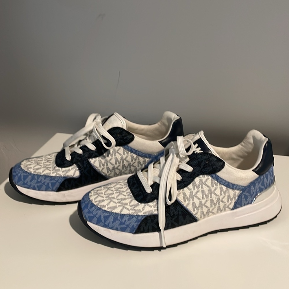 Michael Kors tennis shoes color white with navy blue and lighter blue size 8.5 M
